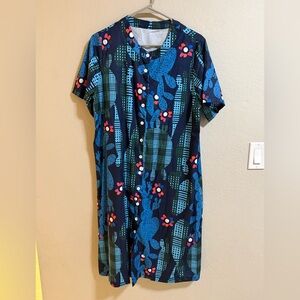 Blue Cactus Print Button-Front Dress – Size L